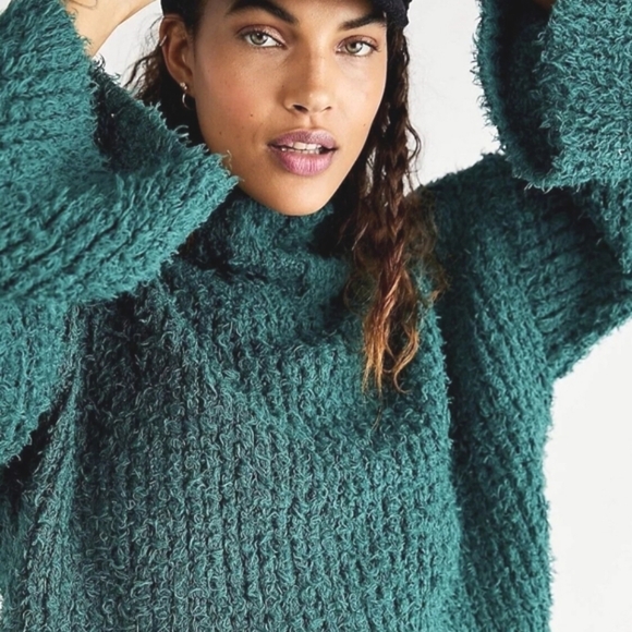 NWOT Free People CANYON Oversized Slouchy Boho Sweater Teal Green - Picture 2 of 14